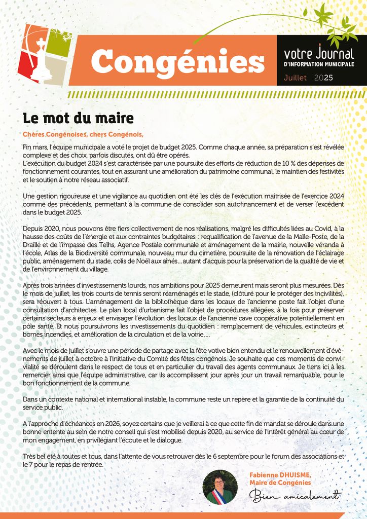 thumbnail of JOURNAL CONGENIES JUILLET 2025